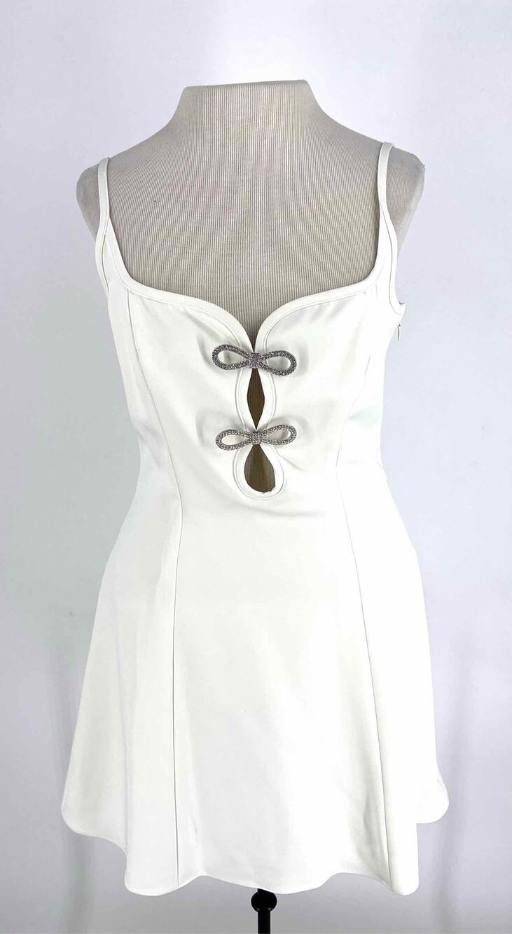 Gianni Bini Size 4 Ivory/Silver Rhinestones Bow(s) Designer Dress